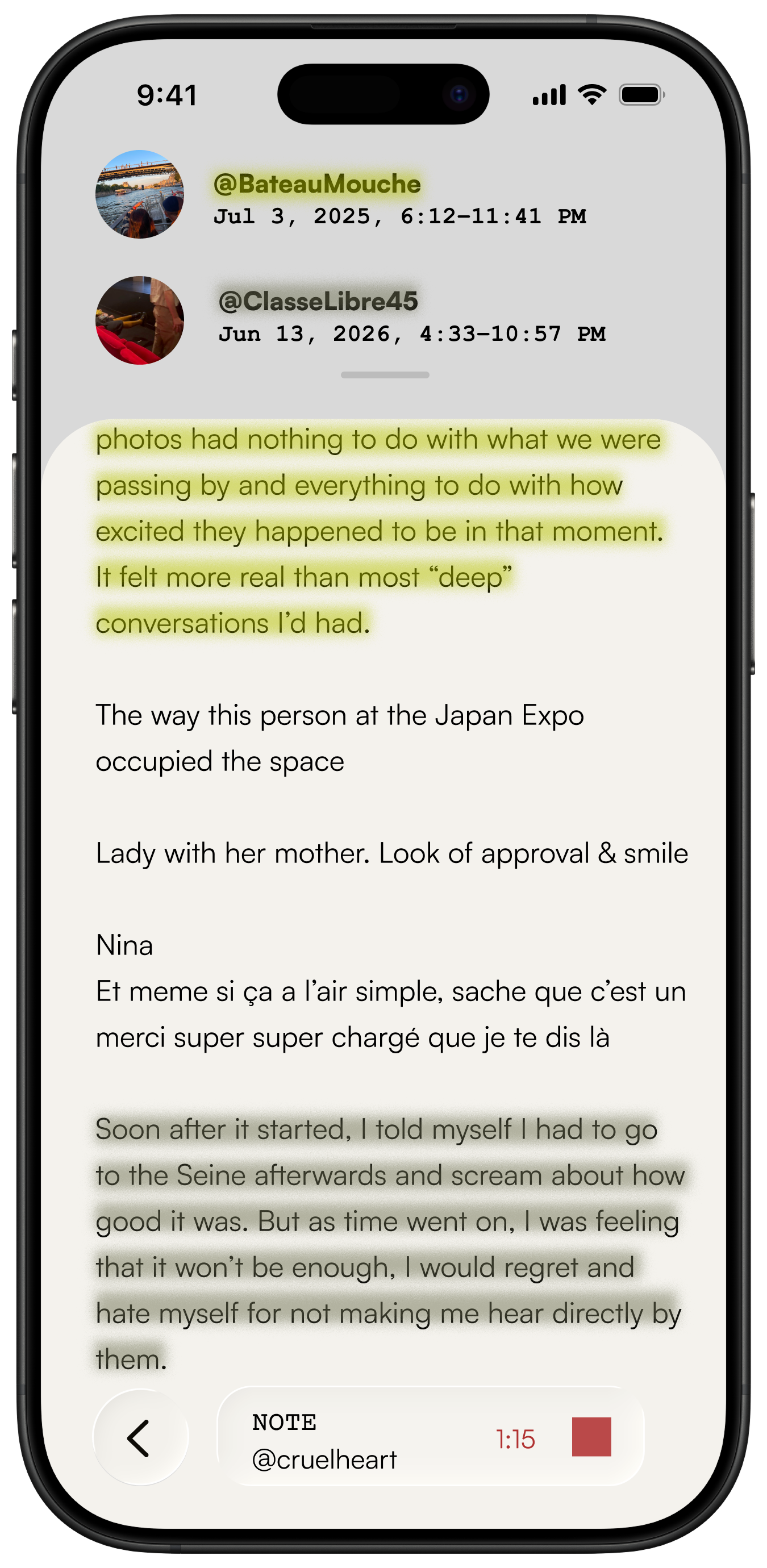 Two moments related to a passage in Fentier